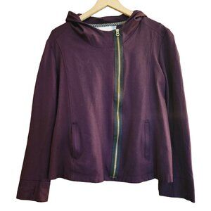 Tilley Canada Side Zipper Hooded Eggplant Purple Thumbholes Sweatshirt Sz. L